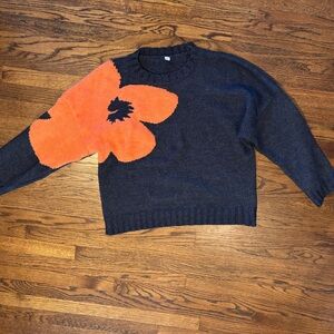 Navy and Orange Floral Sweater